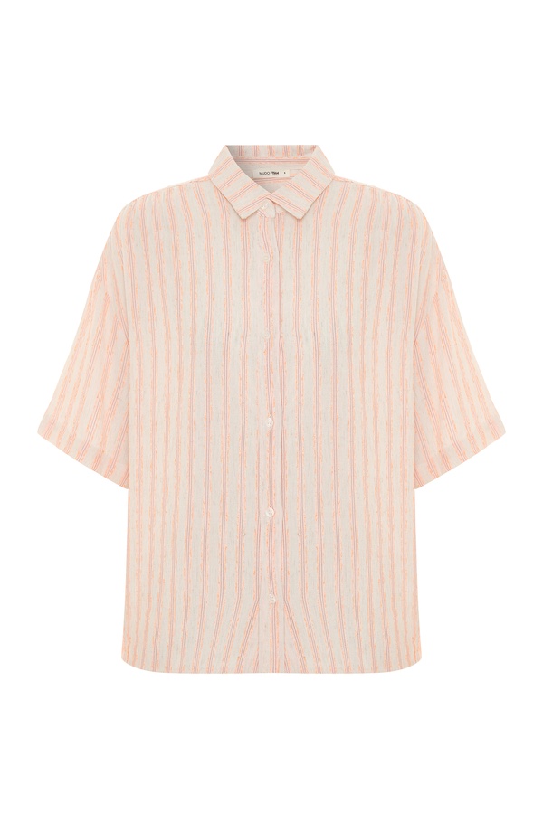 ÇİZGİLİ OVERSIZE KISA KOLLU GÖMLEK