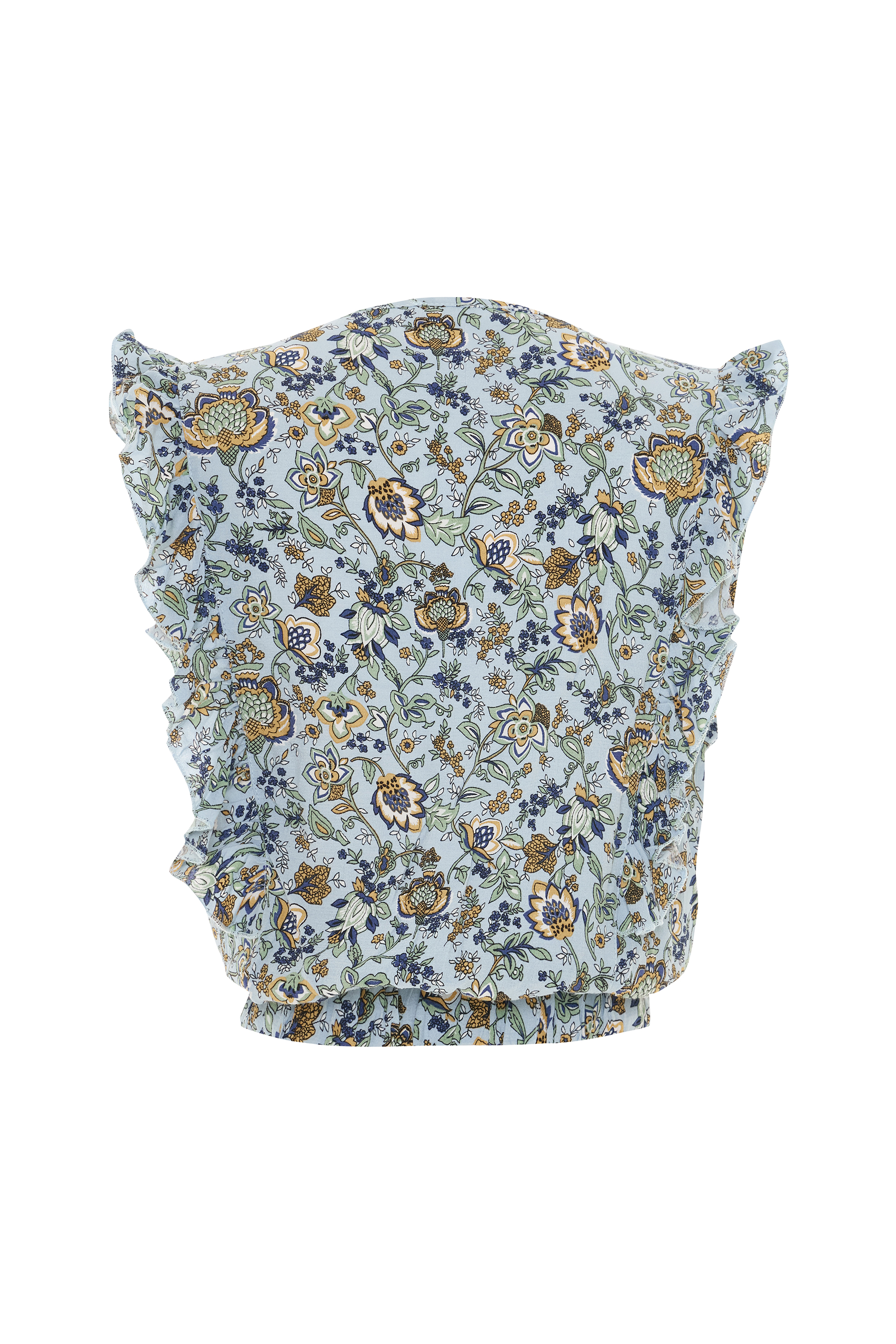 BASKILI FIRFIRLI DÜŞÜK KOL CROP BLUZ