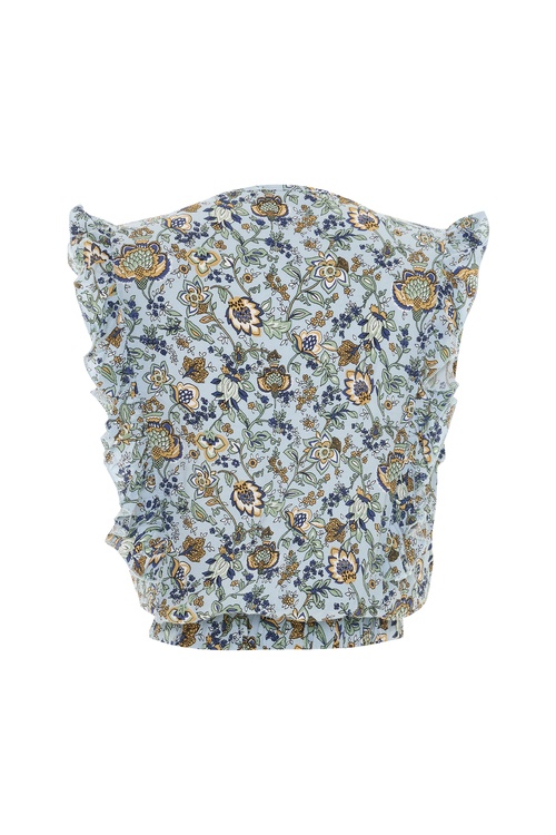  BASKILI FIRFIRLI DÜŞÜK KOL CROP BLUZ