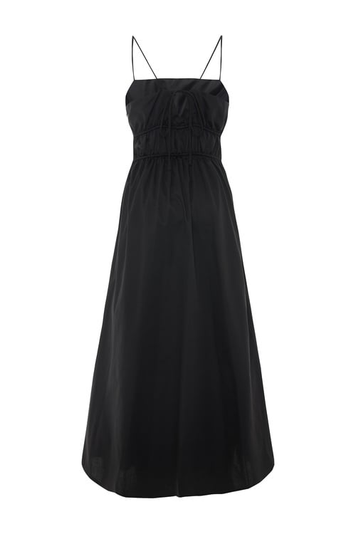  ASKILI BÜZGÜLÜ KLOŞ MİDİ ELBİSE