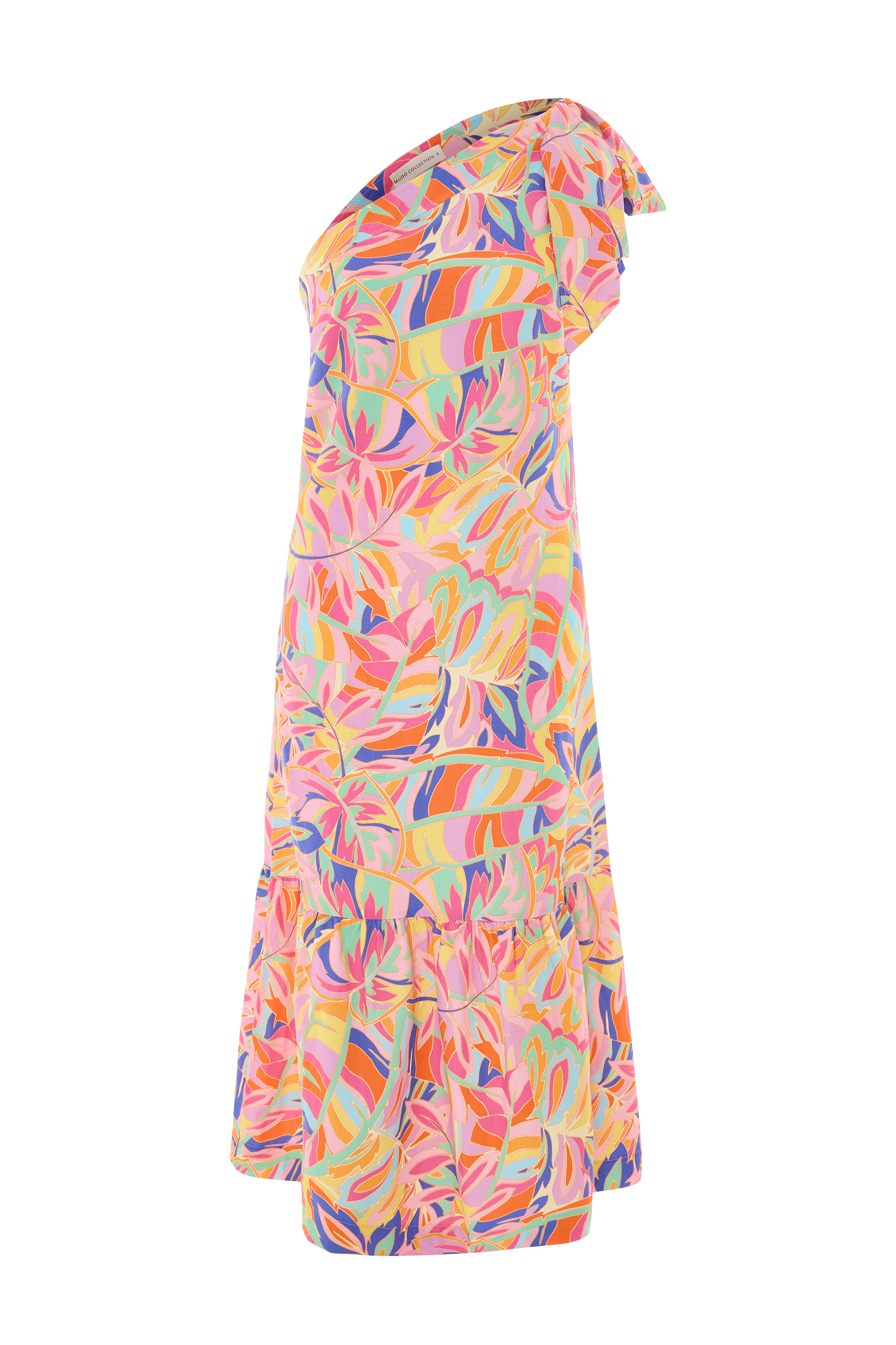 BASKILI TEK OMUZ MİDİ ELBİSE