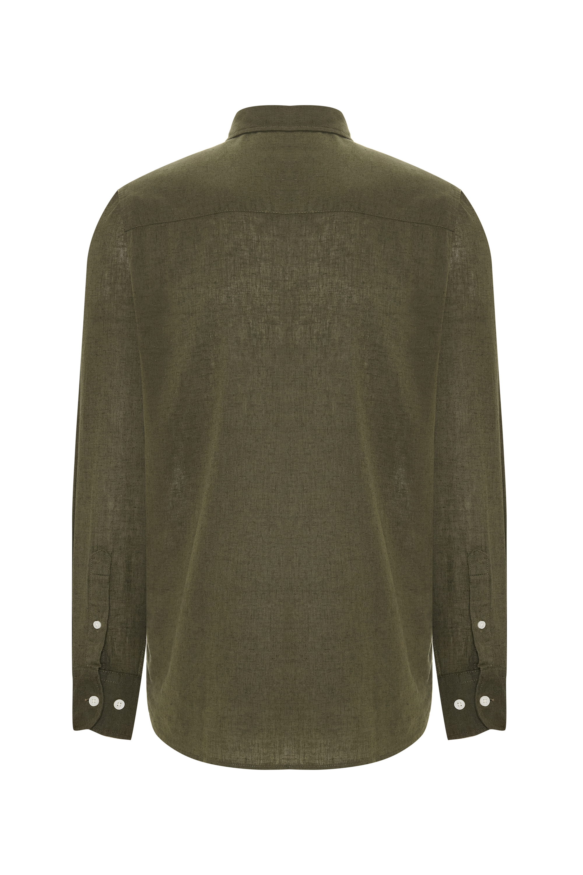 REGULAR FIT UZUN KOLLU KETEN KARIŞIMLI GÖMLEK