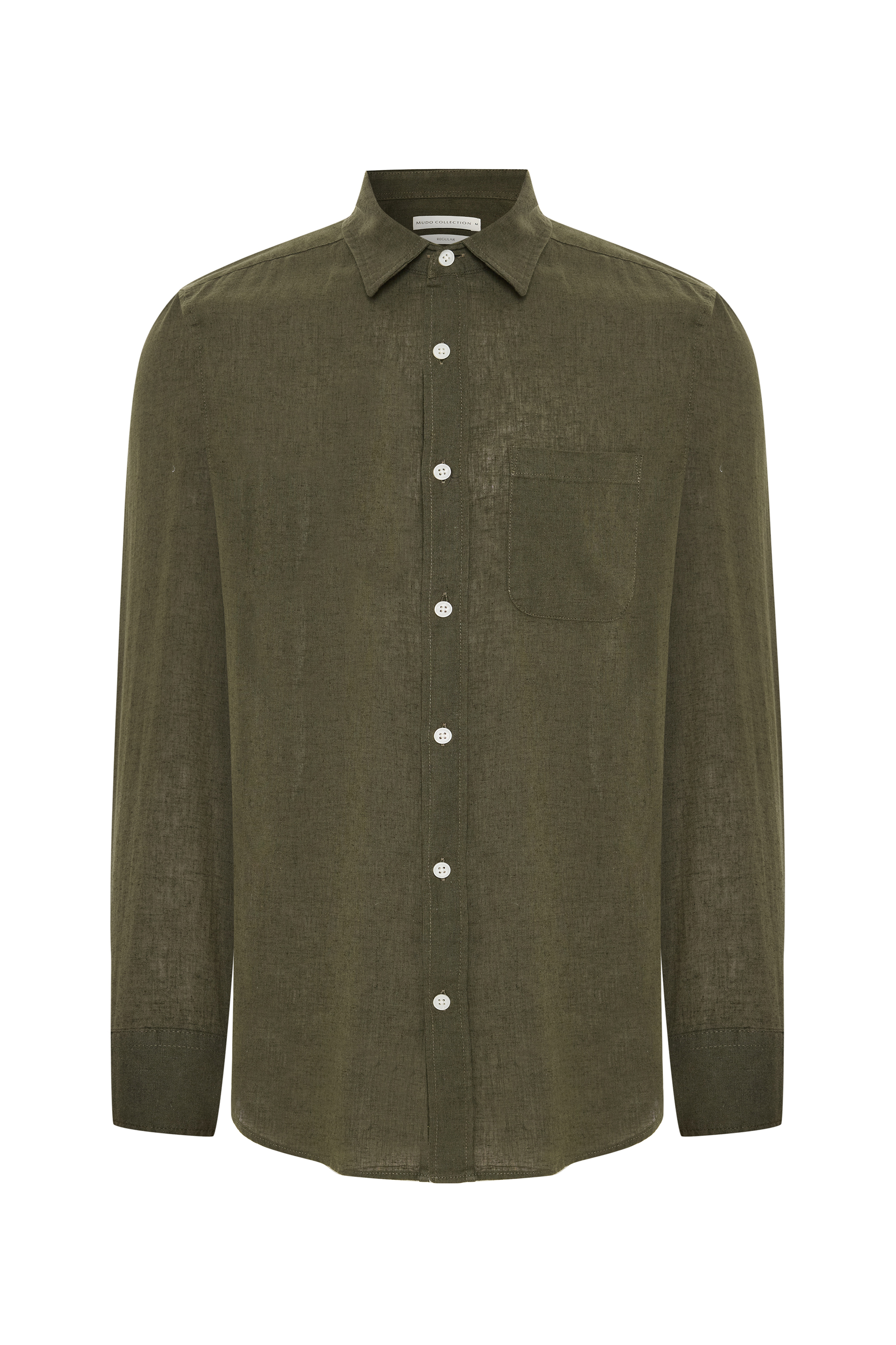 REGULAR FIT UZUN KOLLU KETEN KARIŞIMLI GÖMLEK