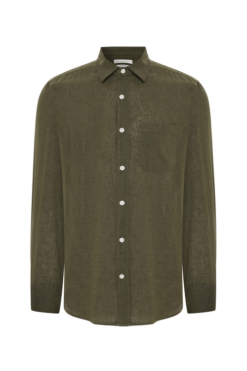  REGULAR FIT UZUN KOLLU KETEN KARIŞIMLI GÖMLEK