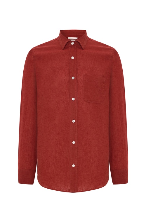  REGULAR FIT UZUN KOLLU KETEN KARIŞIMLI GÖMLEK