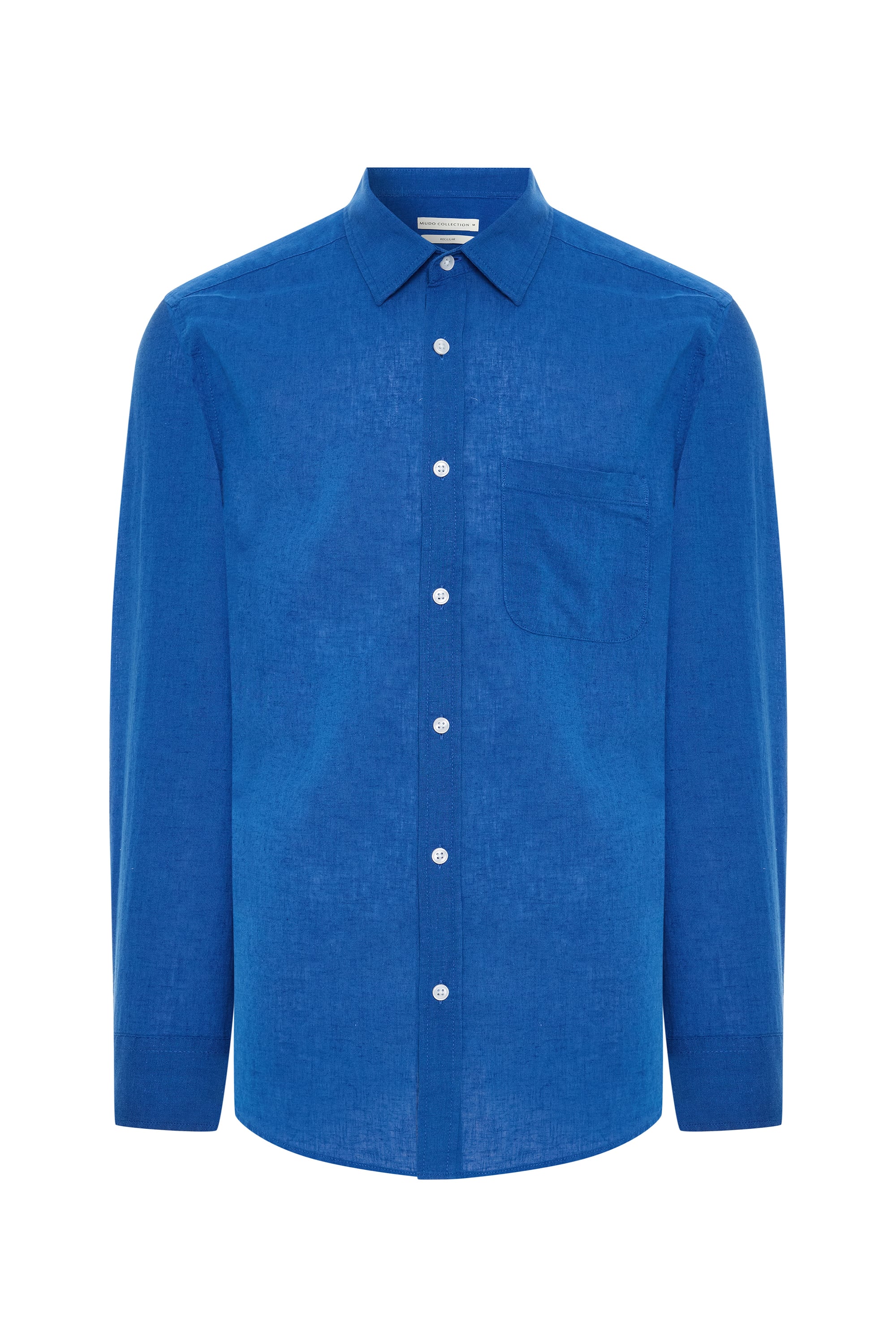 REGULAR FIT UZUN KOLLU KETEN KARIŞIMLI GÖMLEK