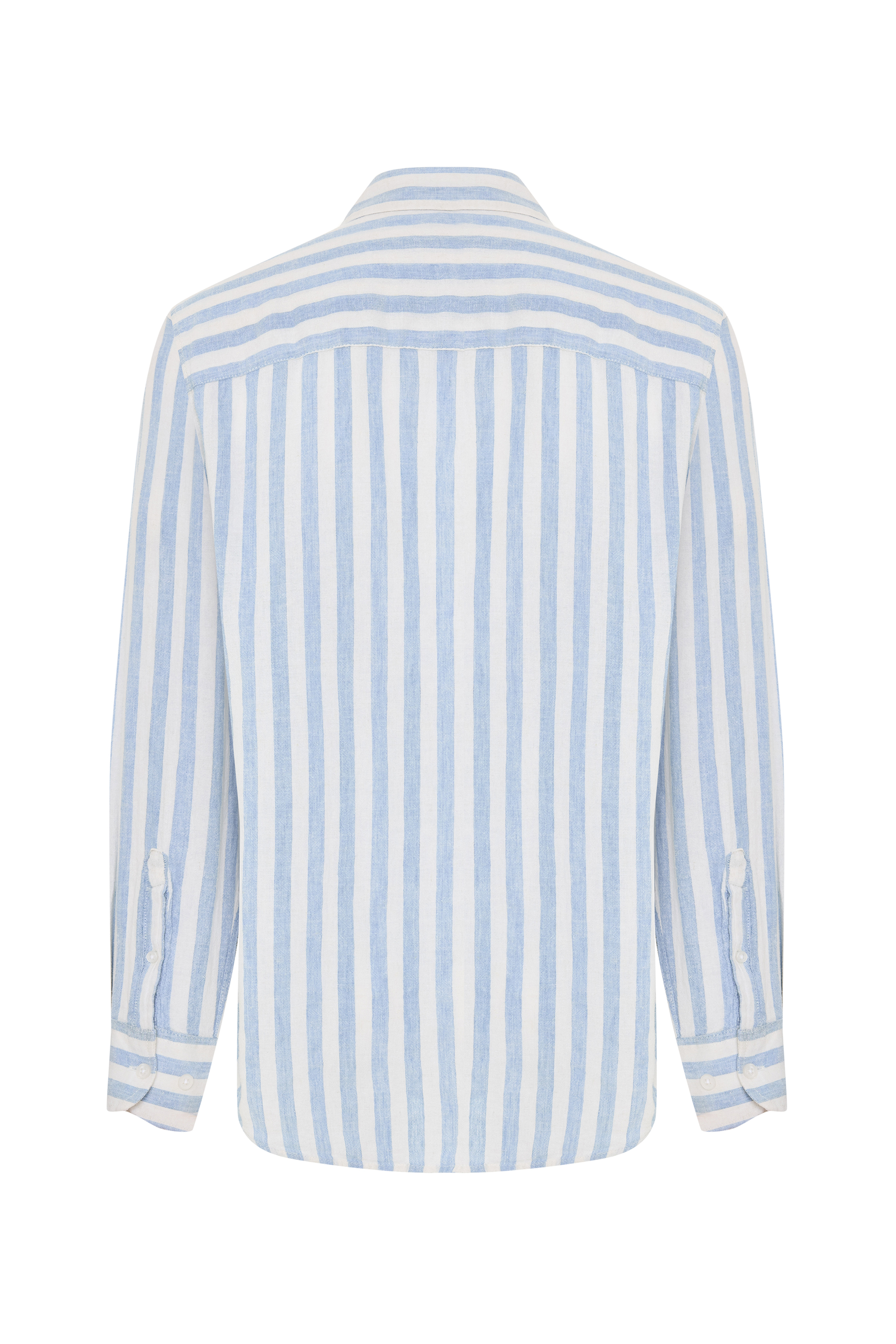 REGULAR FIT ÇİZGİLİ KETEN KARIŞIMLI UZUN KOLLU GÖMLEK