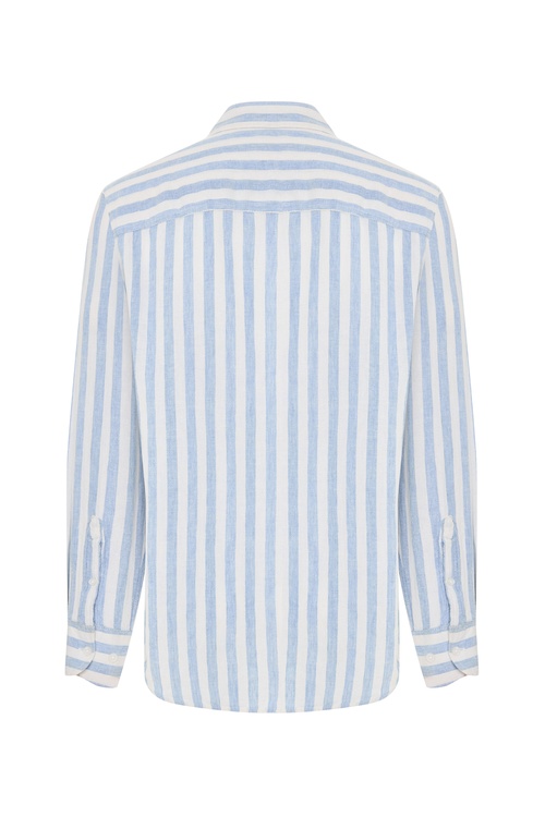  REGULAR FIT ÇİZGİLİ KETEN KARIŞIMLI UZUN KOLLU GÖMLEK