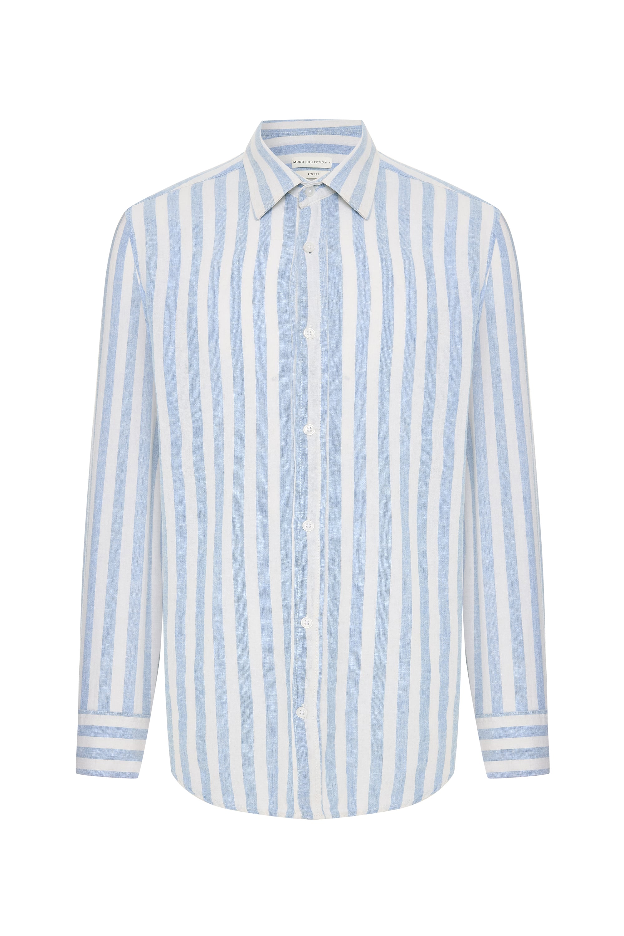 REGULAR FIT ÇİZGİLİ KETEN KARIŞIMLI UZUN KOLLU GÖMLEK