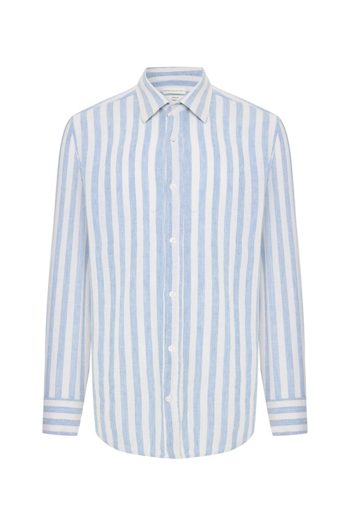  REGULAR FIT ÇİZGİLİ KETEN KARIŞIMLI UZUN KOLLU GÖMLEK