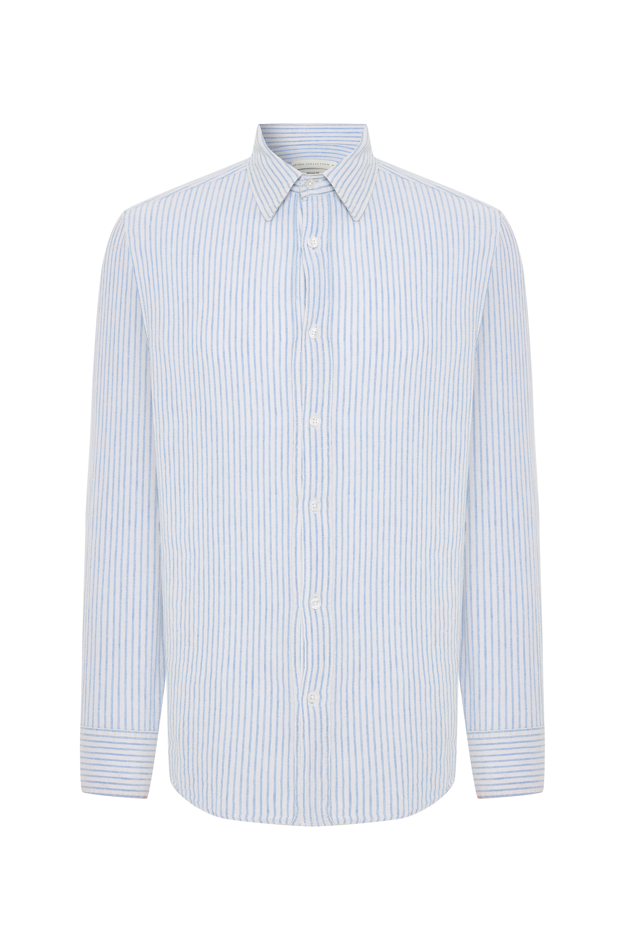 REGULAR FIT ÇİZGİLİ KETEN KARIŞIMLI UZUN KOLLU GÖMLEK