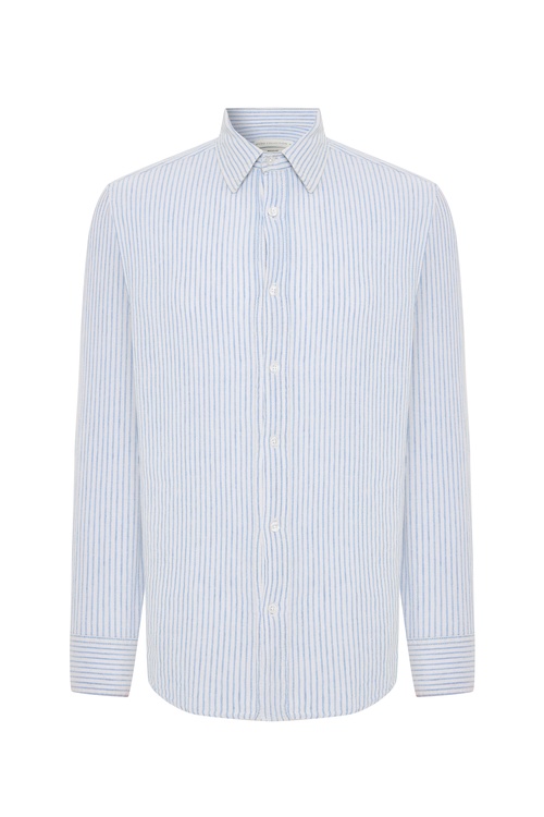  REGULAR FIT ÇİZGİLİ KETEN KARIŞIMLI UZUN KOLLU GÖMLEK