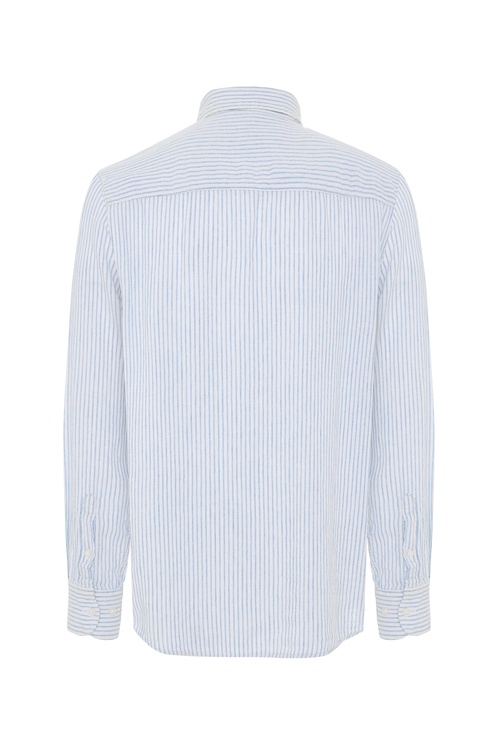  REGULAR FIT ÇİZGİLİ KETEN KARIŞIMLI UZUN KOLLU GÖMLEK