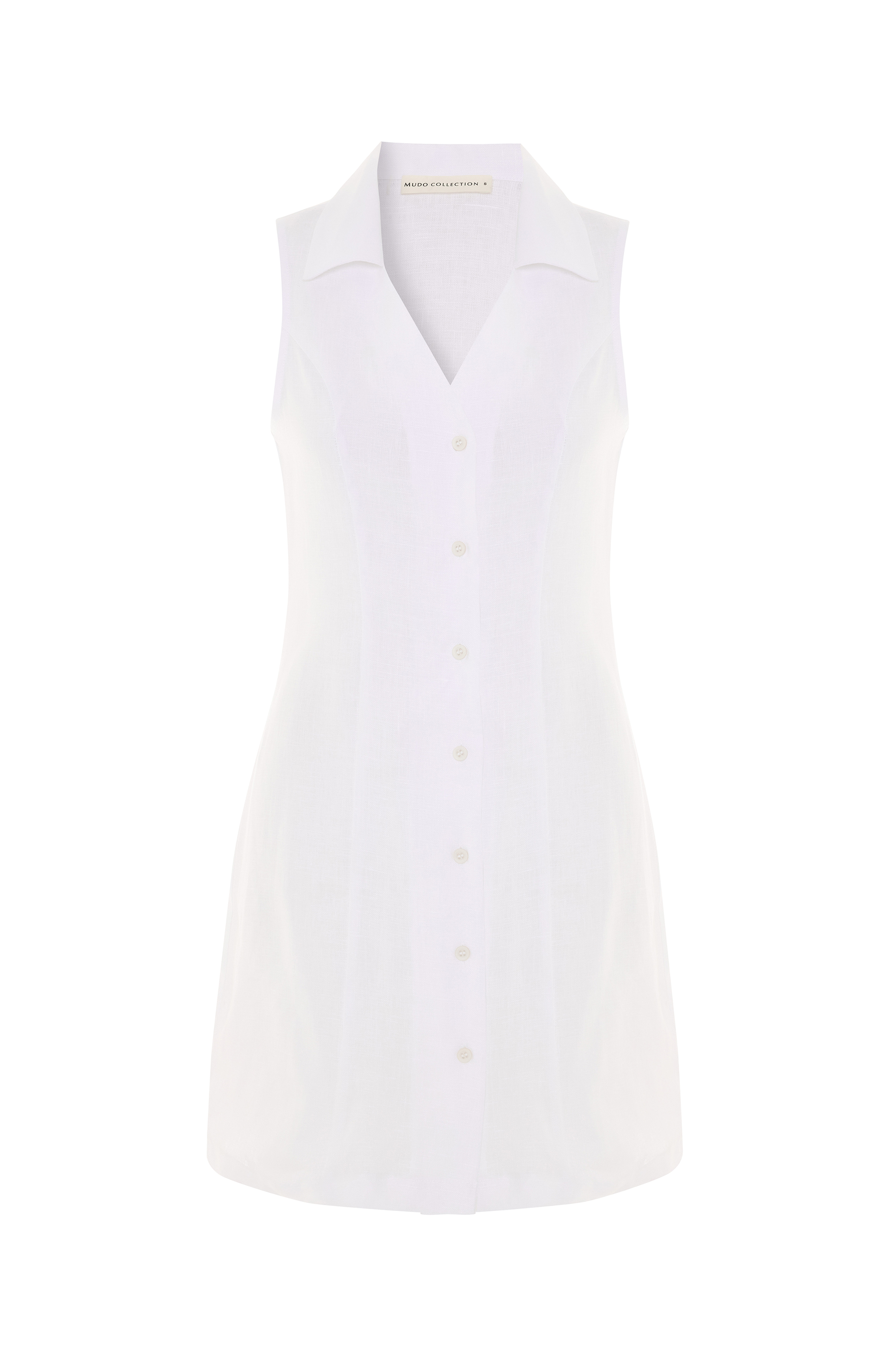 GÖMLEK YAKA KOLSUZ MİNİ KETEN ELBİSE