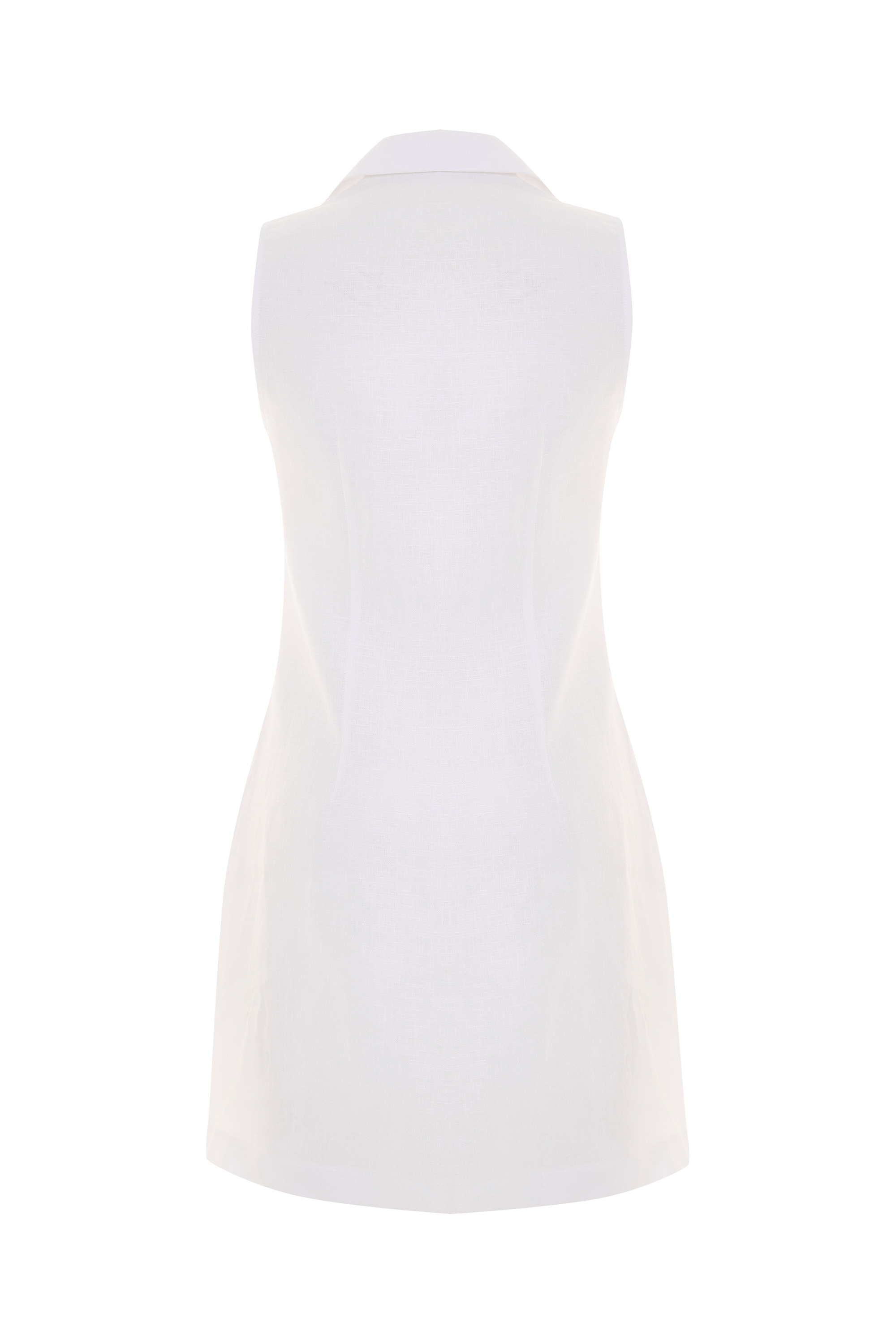 GÖMLEK YAKA KOLSUZ MİNİ KETEN ELBİSE