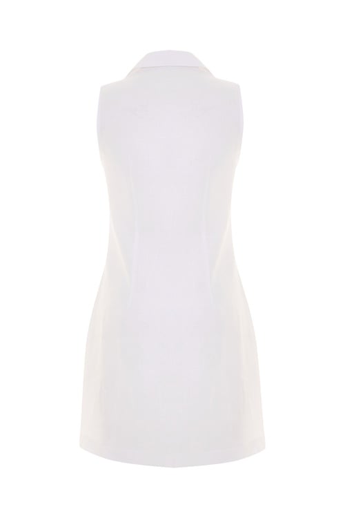  GÖMLEK YAKA KOLSUZ MİNİ KETEN ELBİSE