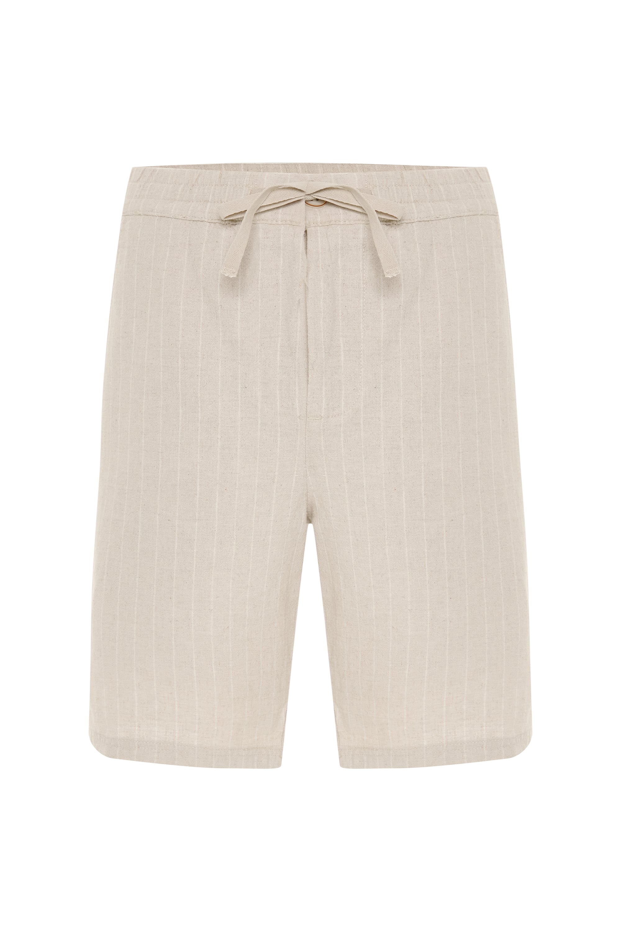 ÇİZGİLİ BELİ BAĞLAMALI KETEN KARIŞIMLI ŞORT