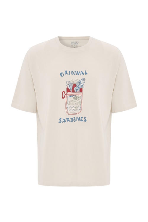  MARİN BASKILI OVERSIZE BİSİKLET YAKA T-SHIRT