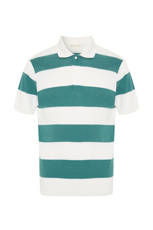  ÇİZGİLİ POLO YAKA KISA KOLLU KAZAK