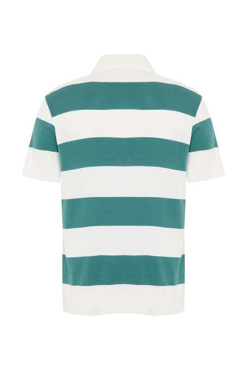  ÇİZGİLİ POLO YAKA KISA KOLLU KAZAK