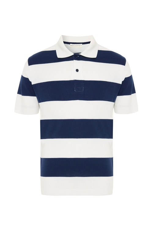  ÇİZGİLİ POLO YAKA KISA KOLLU KAZAK