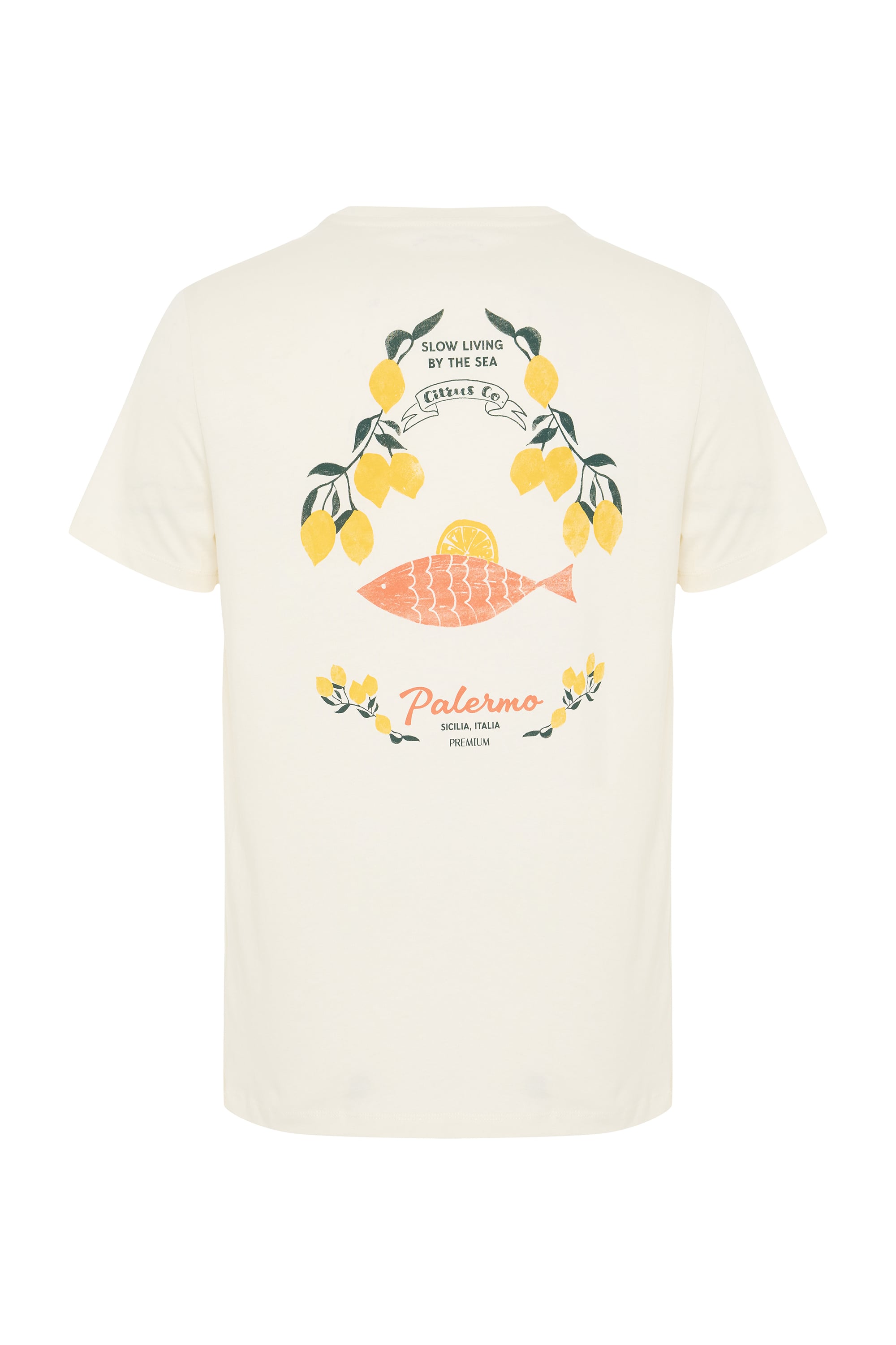 Erkek Kırık Beyaz Baskılı Bisiklet Yaka T-Shirt