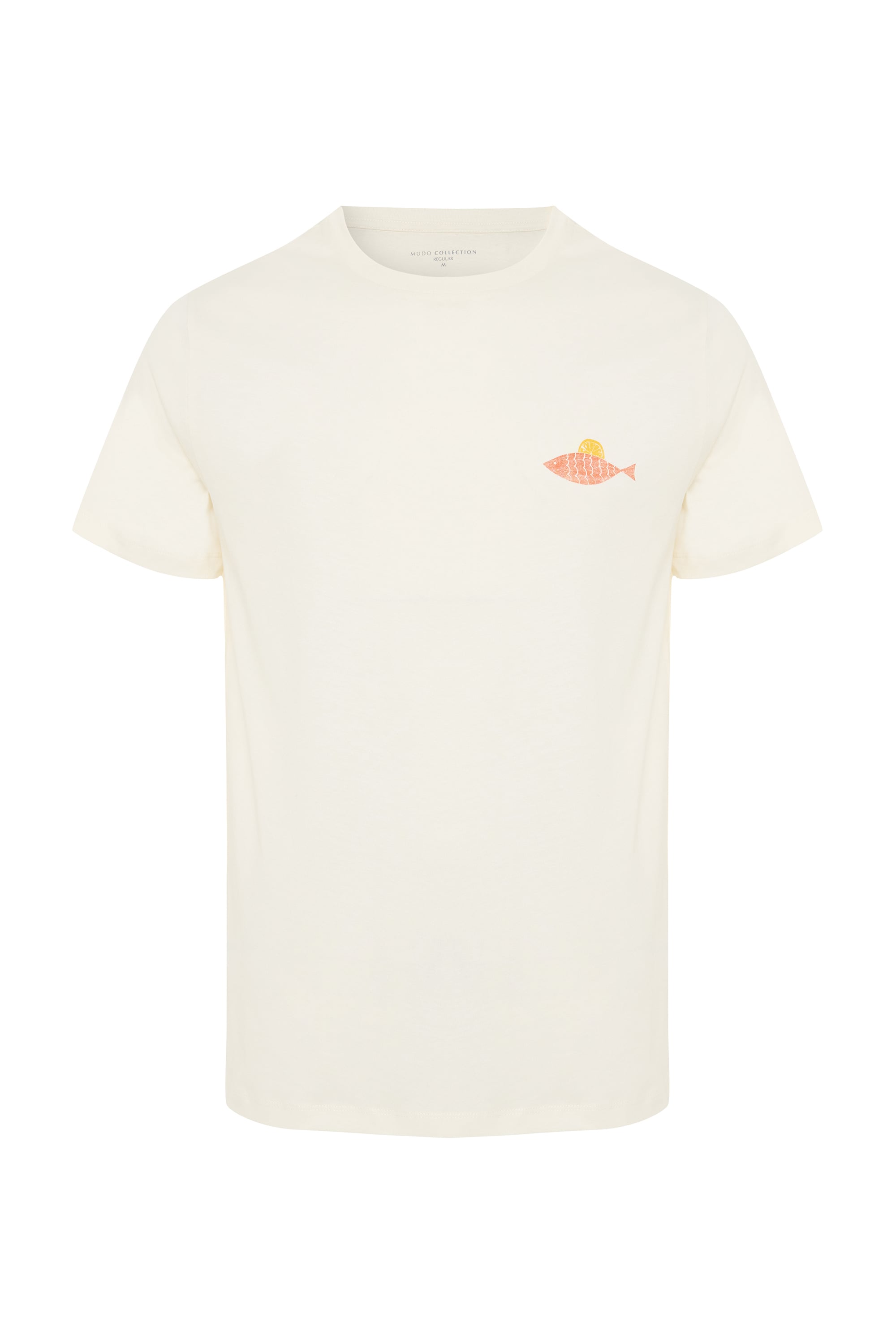 Erkek Kırık Beyaz Baskılı Bisiklet Yaka T-Shirt