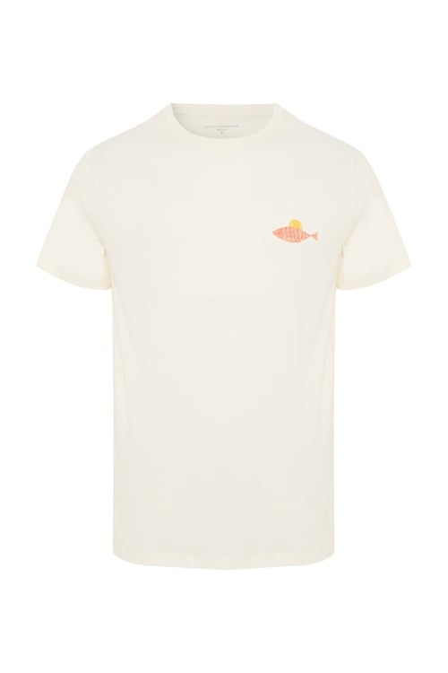 Erkek Kırık Beyaz Baskılı Bisiklet Yaka T-Shirt