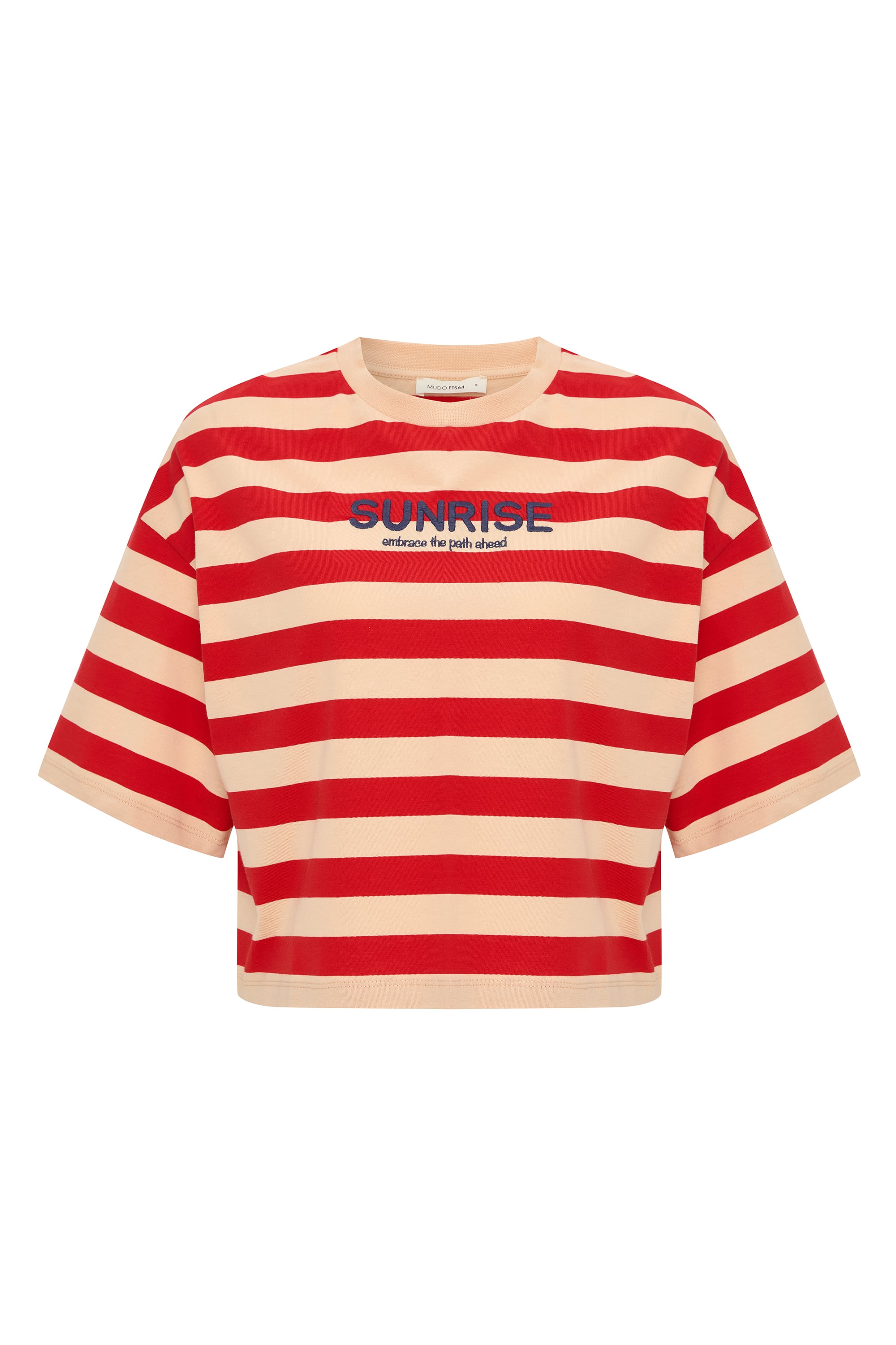 LOOSE FIT ÇİZGİLİ NAKIŞLI BİSİKLET YAKA T-SHIRT