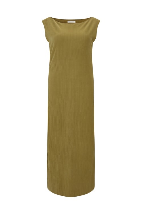  MODAL DÜZ KESİM KOLSUZ DOKULU UZUN ELBİSE