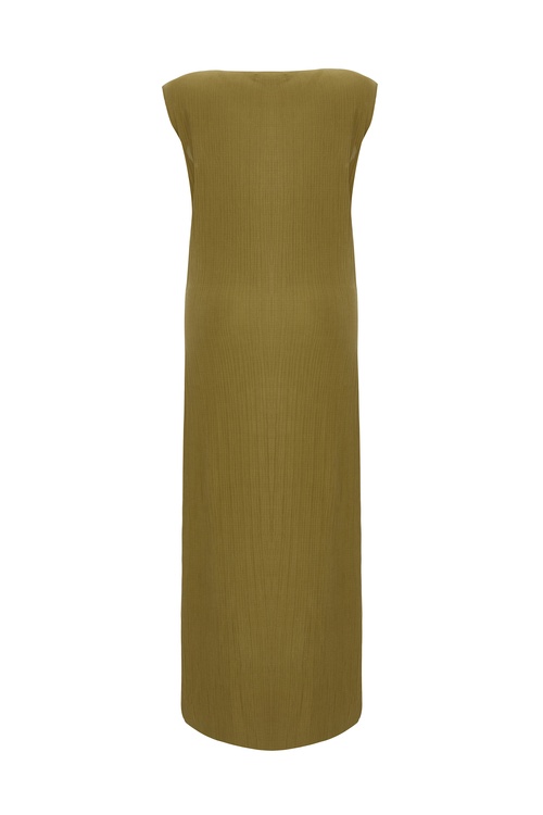  MODAL DÜZ KESİM KOLSUZ DOKULU UZUN ELBİSE