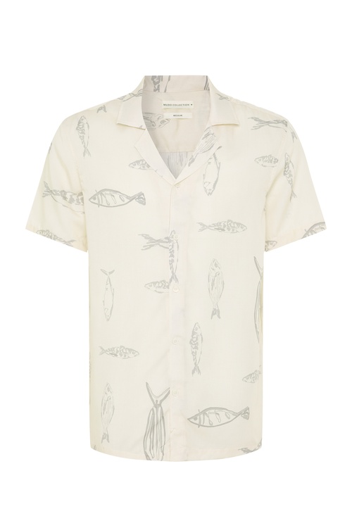  BASKILI RESORT YAKA KISA KOLLU LİYOSEL GÖMLEK