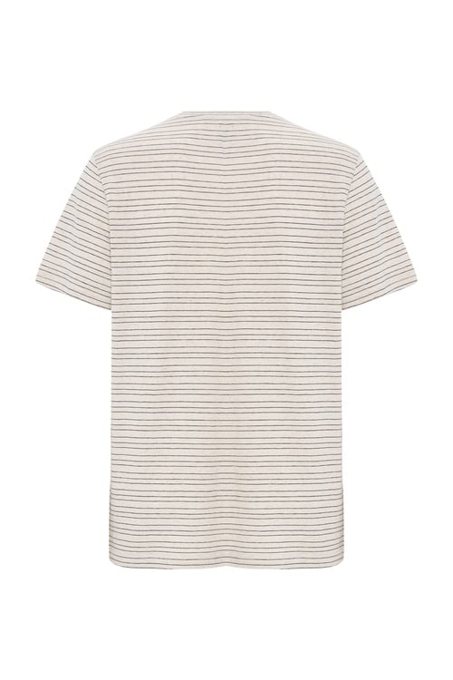  Erkek Bej Rengi Çizgili Bisiklet Yaka T-Shirt