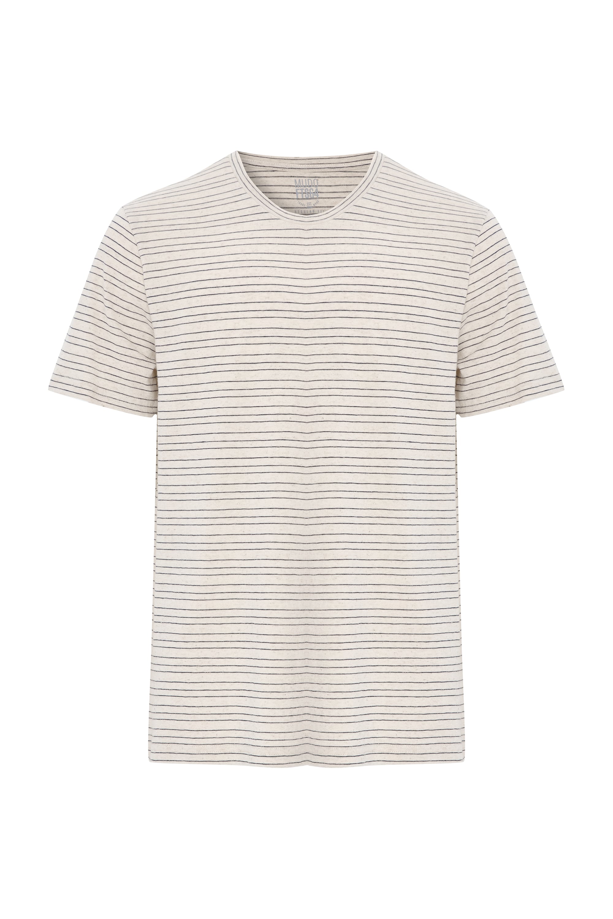 Erkek Bej Rengi Çizgili Bisiklet Yaka T-Shirt