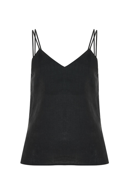 V YAKA KOLSUZ KETEN BLUZ