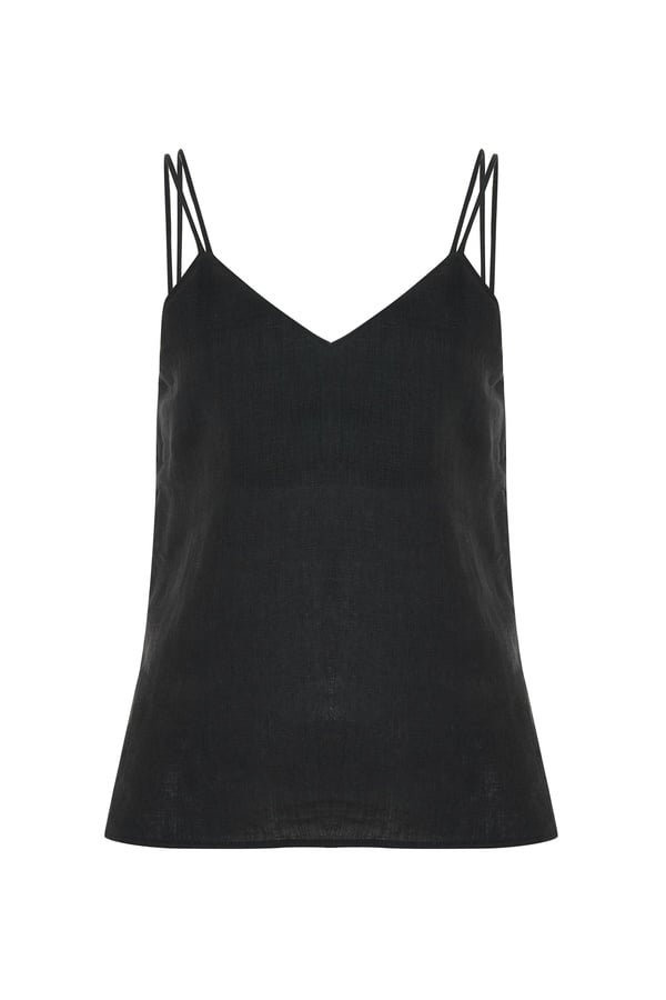 V YAKA KOLSUZ KETEN BLUZ