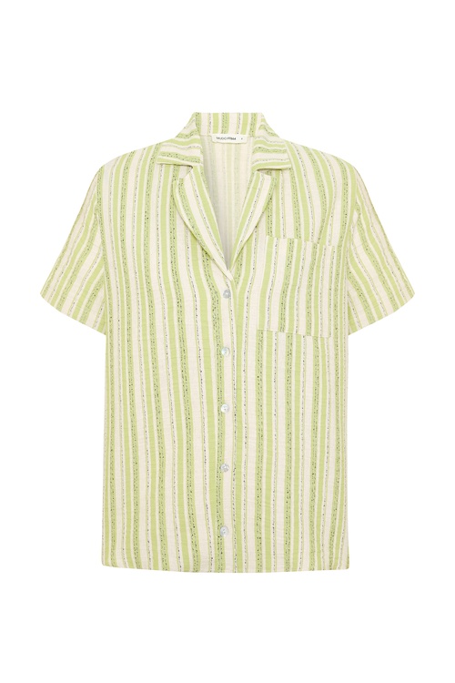 ÇİZGİLİ RESORT YAKA KISA KOLLU GÖMLEK