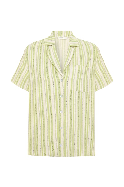 Mudo Çizgili Resort Yaka Kisa Kollu Gömlek