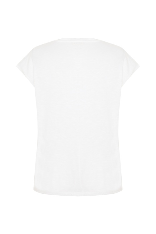 NAKIŞLI DÜŞÜK KOL BİSİKLET YAKA T-SHIRT