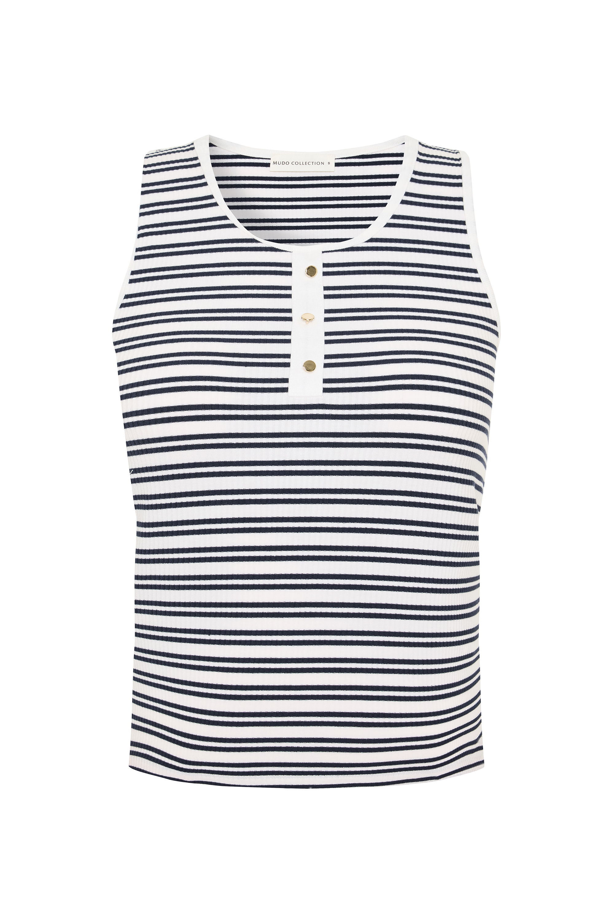 ÇİZGİLİ DÜĞME DETAYLI KOLSUZ ATLET