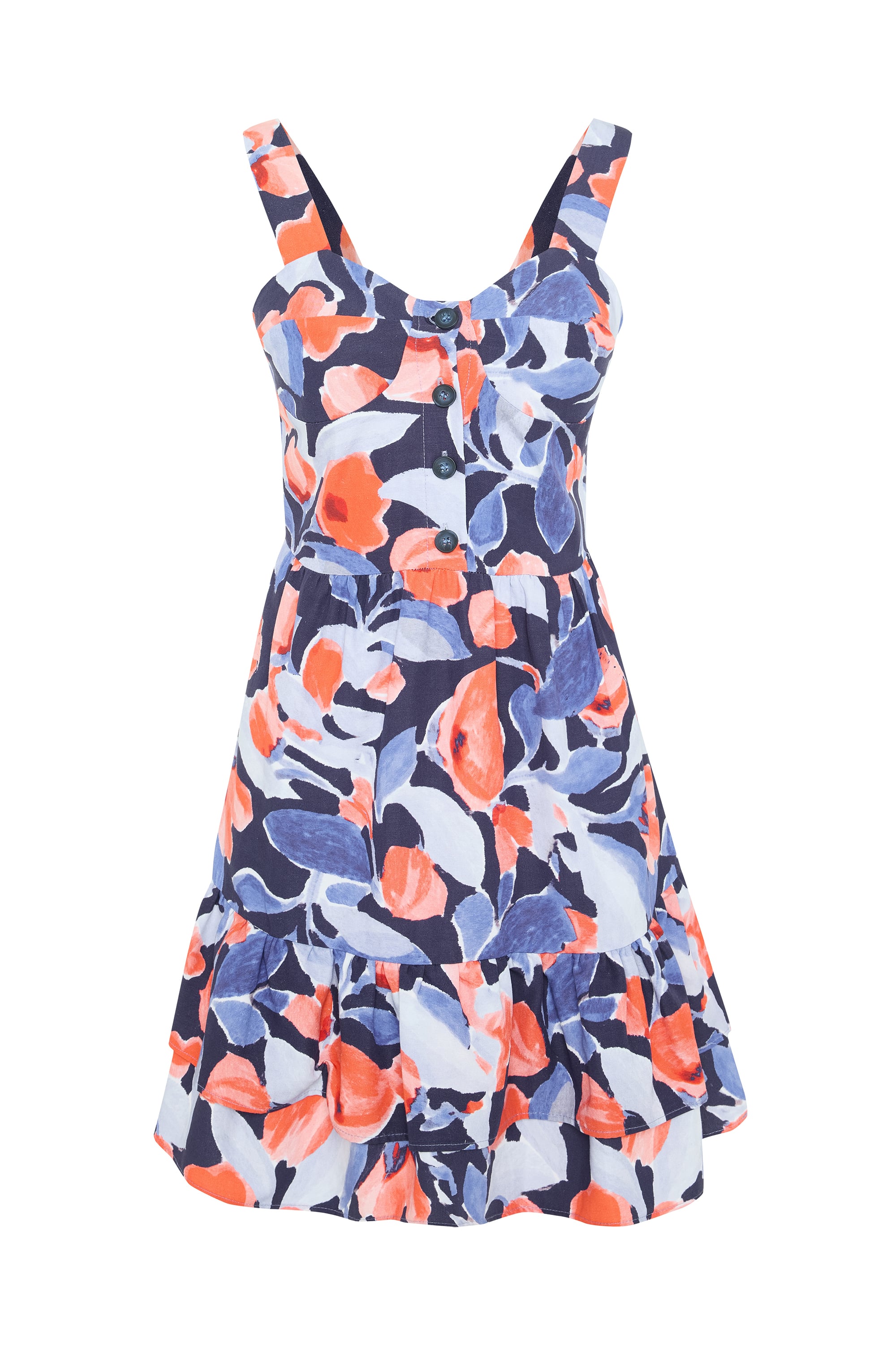 FLORAL BASKILI VOLANLI MİNİ ELBİSE
