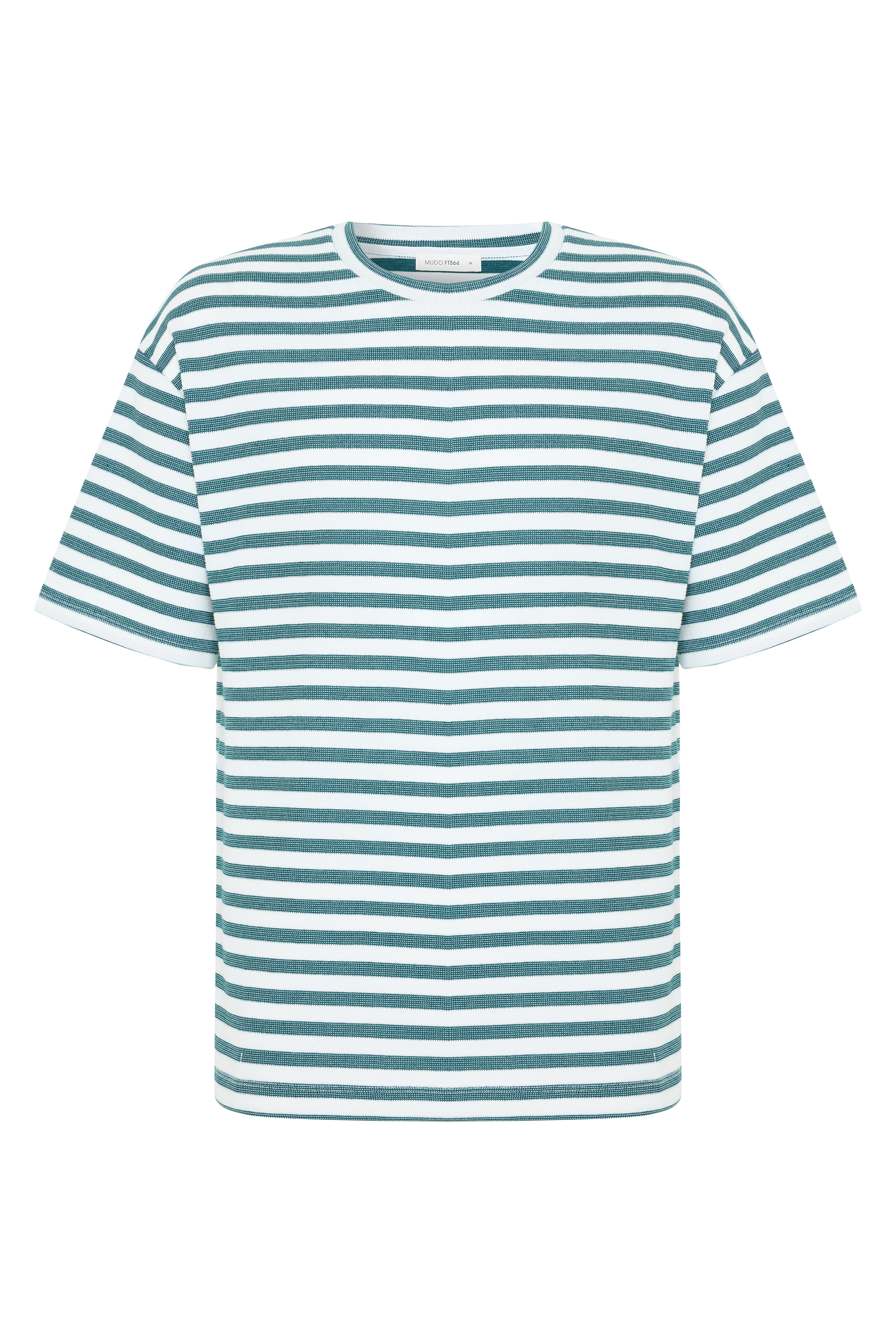 Erkek Yeşil Çizgili Oversize Bisiklet Yaka T-Shirt