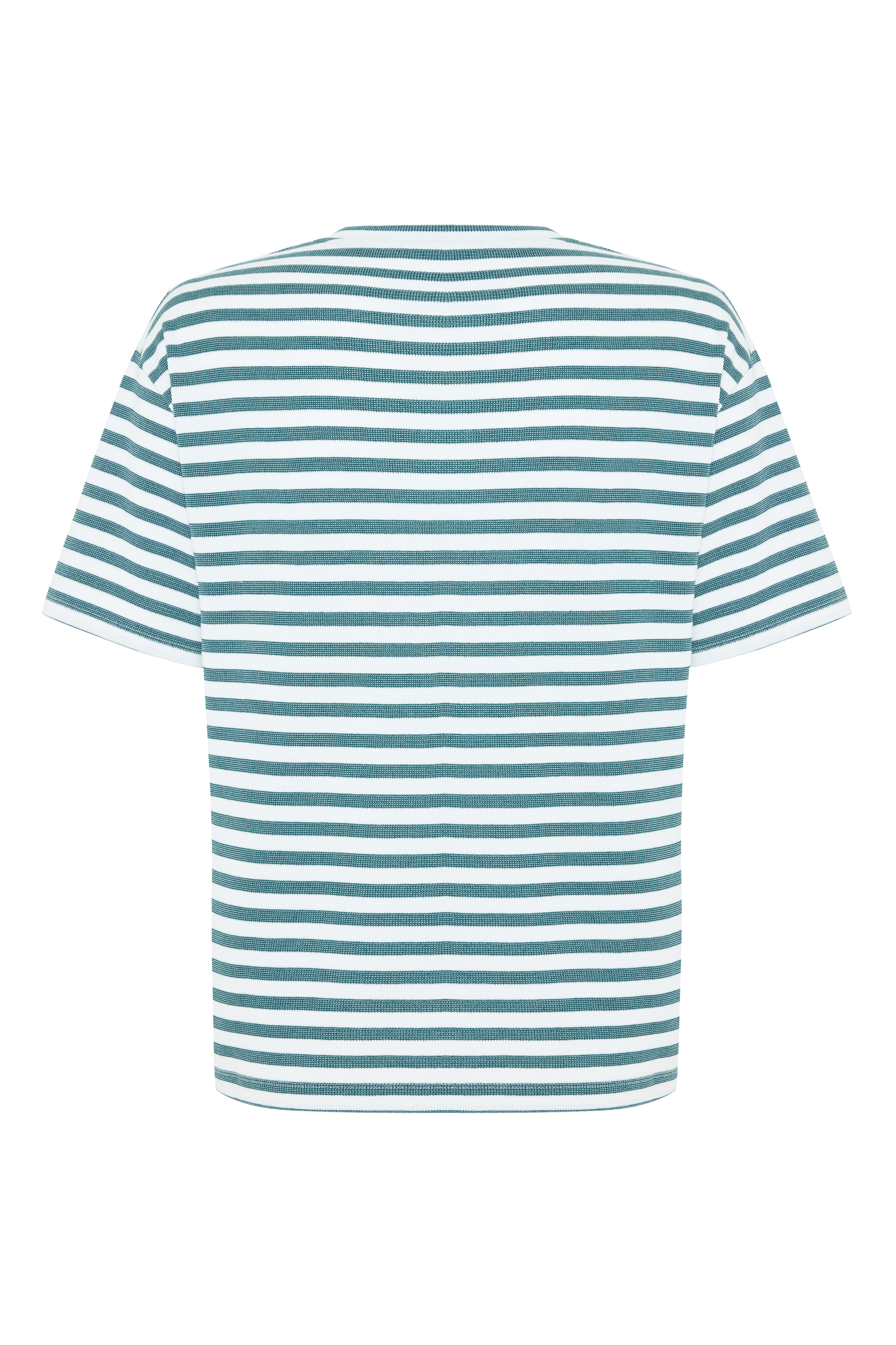 Erkek Yeşil Çizgili Oversize Bisiklet Yaka T-Shirt