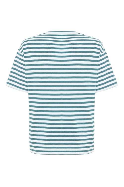 Erkek Yeşil Çizgili Oversize Bisiklet Yaka T-Shirt