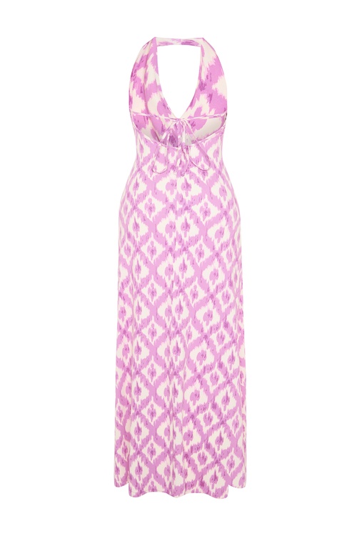  ETNİK BASKILI BAĞLAMA DETAYLI UZUN ELBİSE