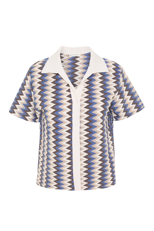  LOOSE FIT BALIKSIRTI DESENLİ KISA KOLLU GÖMLEK