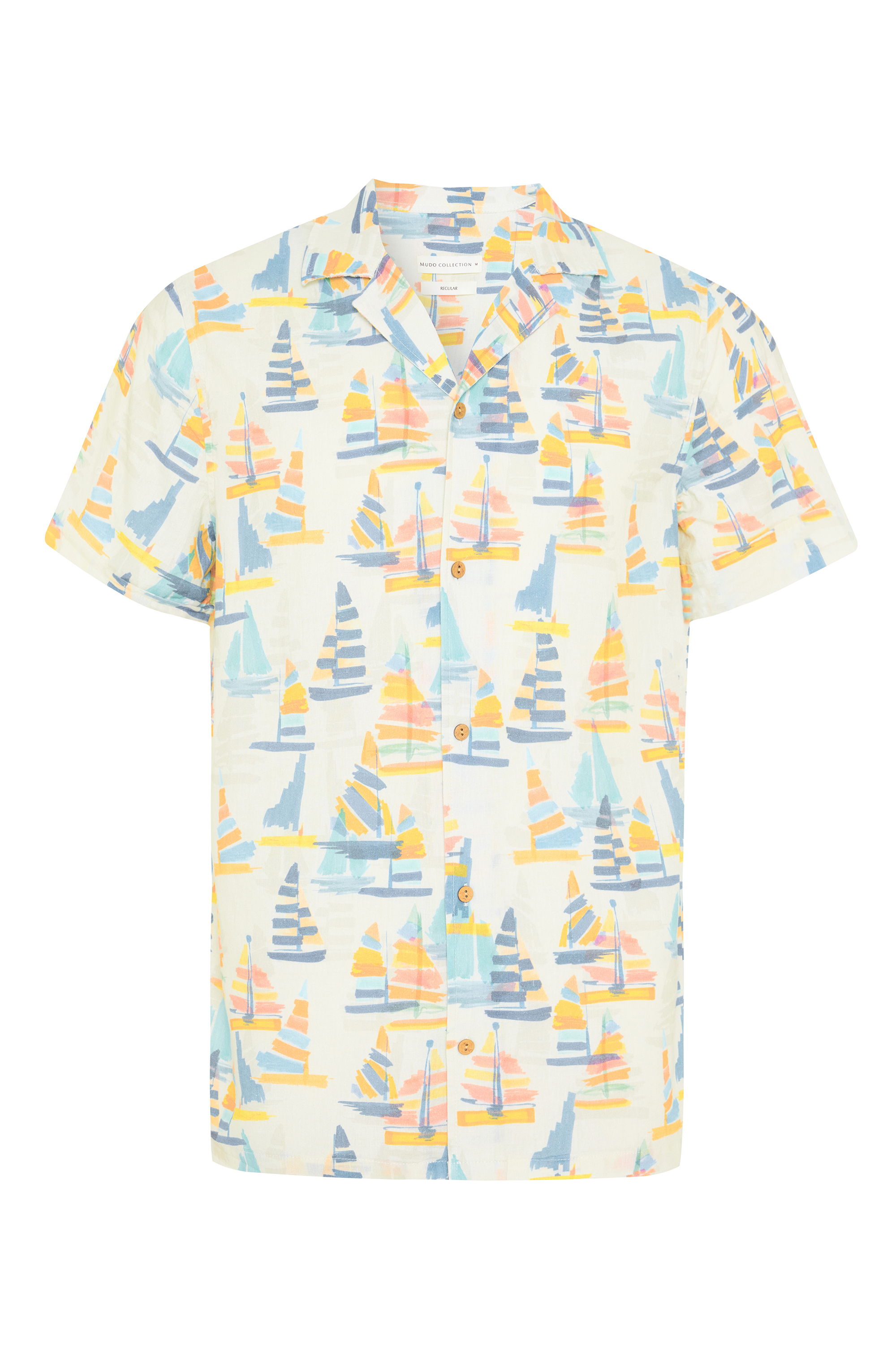 BASKILI RESORT YAKA KETEN KARIŞIMLI KISA KOLLU GÖMLEK