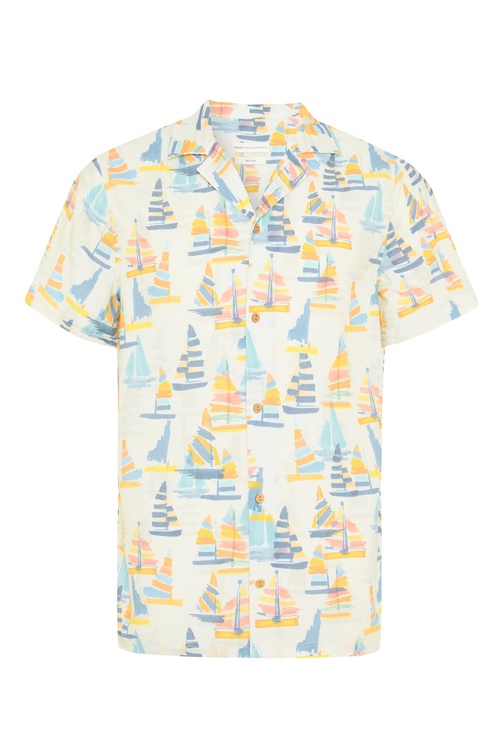  BASKILI RESORT YAKA KETEN KARIŞIMLI KISA KOLLU GÖMLEK