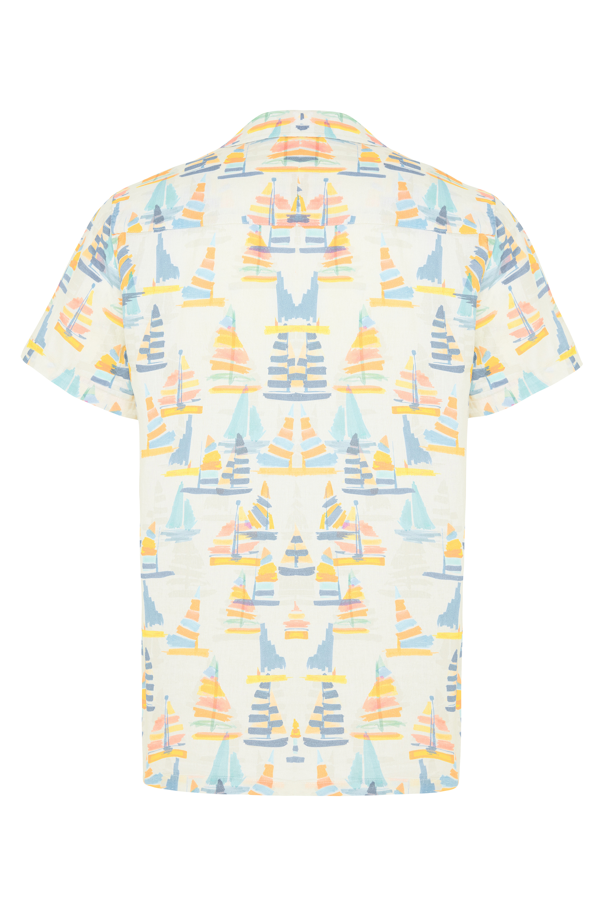 BASKILI RESORT YAKA KETEN KARIŞIMLI KISA KOLLU GÖMLEK