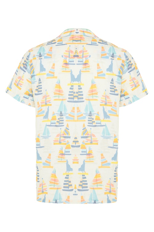  BASKILI RESORT YAKA KETEN KARIŞIMLI KISA KOLLU GÖMLEK